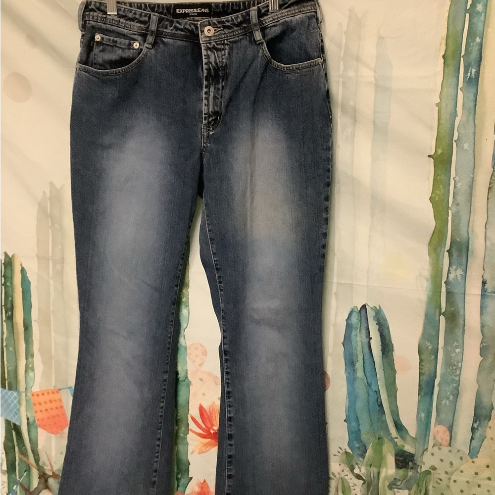 Express Women's Dark Blue Flare Jeans size 14